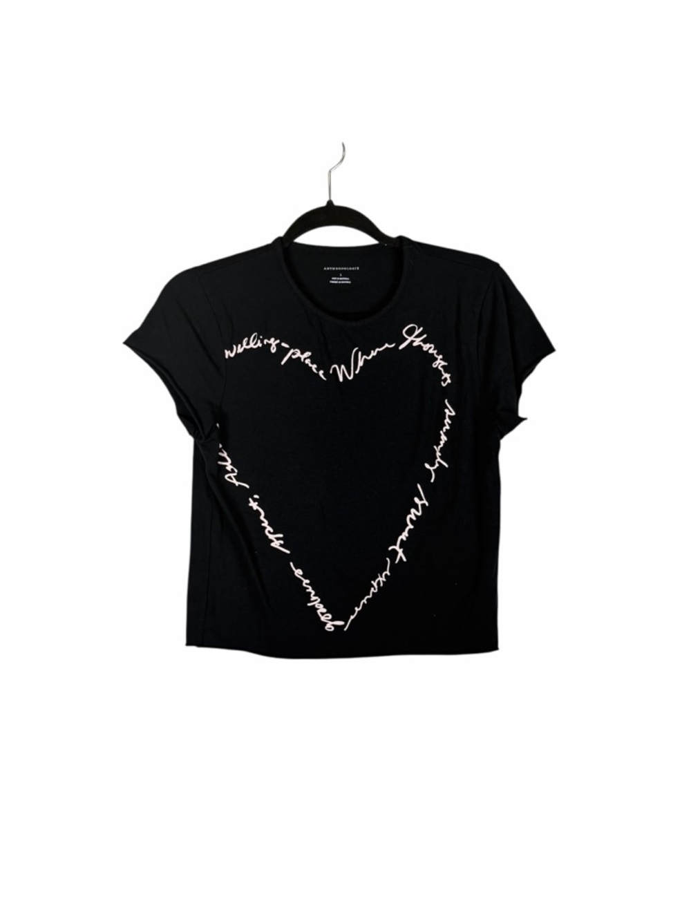 Anthropologie Black Script Graphic Tee Short Sleeve Size L